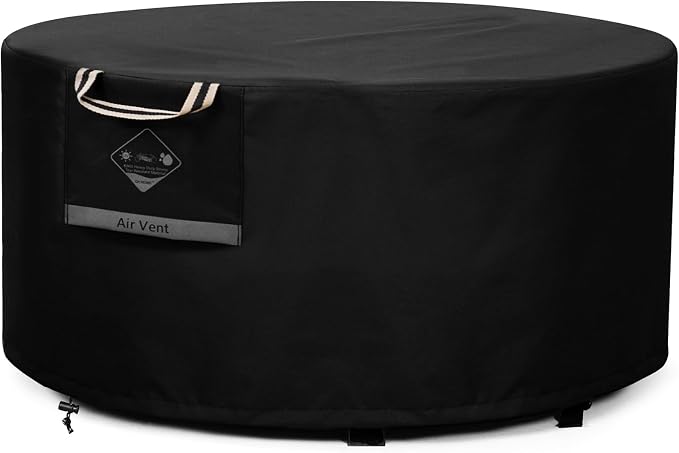 QH.HOME Fire Pit Cover Round Super Waterproof, UPF 50+ Fire Pit Covers Premium by QHHOME