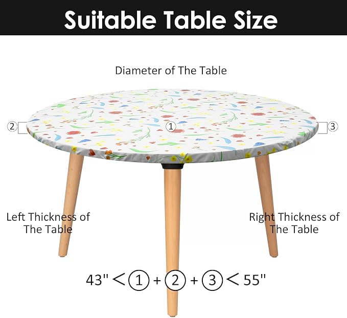 2 Pcs Round Picnic Tablecloth, Waterproof Elastic Fitted Table Covers, Elastic - Image 2