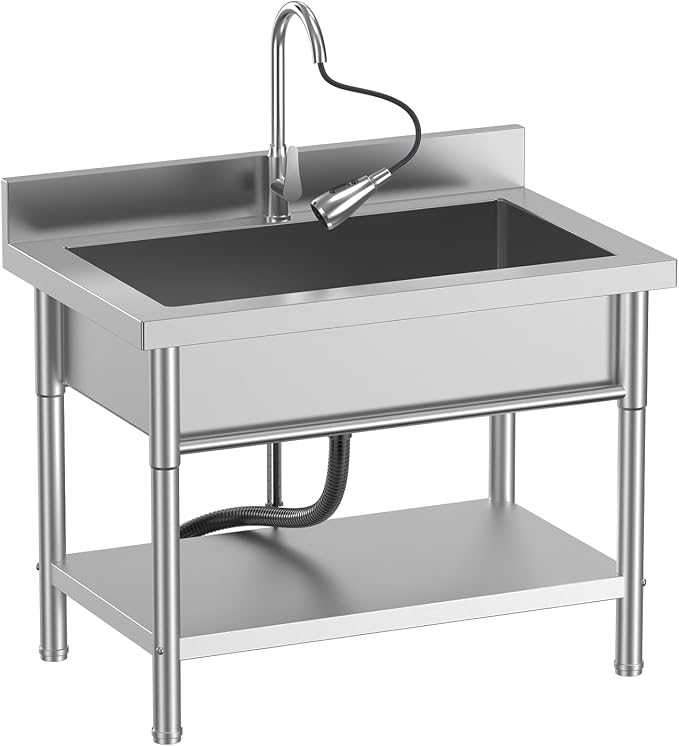 40Inch Stainless Steel Utility Sink, Free Standing Single Bowl Kitchen Sink by PurezmMotoStainlessSteelFab