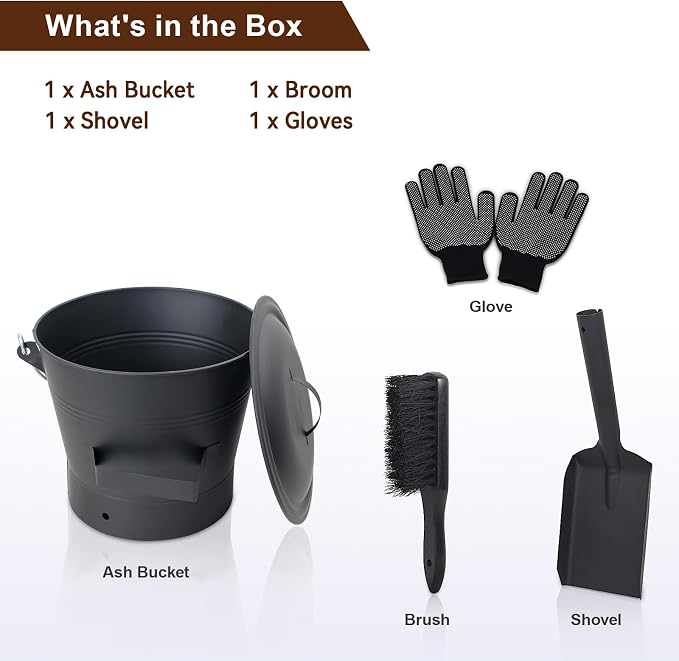 BRIAN & DANY Ash Bucket with Lid, 2.6 Gallon Fireplace Ash Bucket with Shovel - Image 3