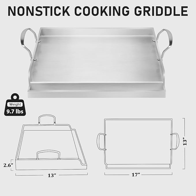 Utheer 17" x 13" Ceramic Nonstick Stainless Steel Griddle - Image 2