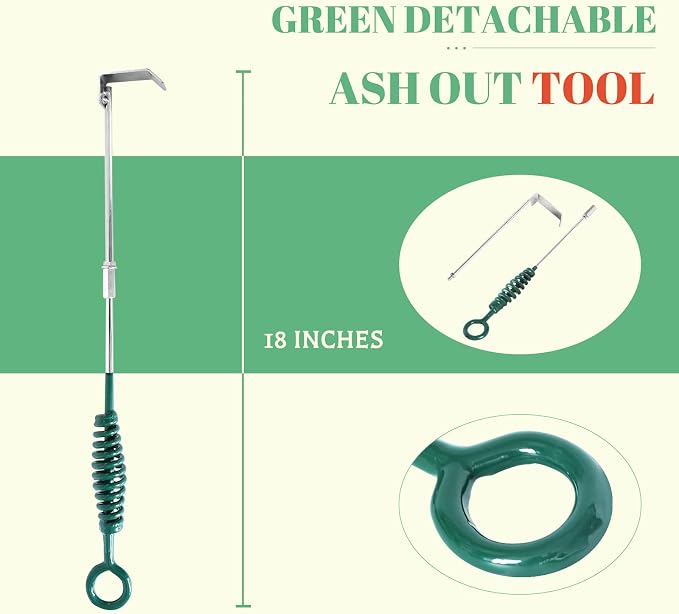 18" Green BBQ Ash Tool for Big Green Egg Ash Rake Ash Cleaner for BGE Kamado - Image 2