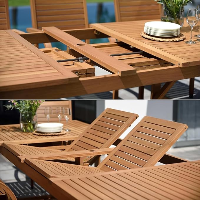 Amazonia Franklin 11-Piece Rectangular Extendable Patio Dining Set | Teak - Image 3
