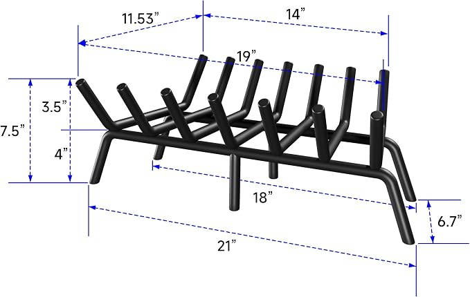 Fireplace Grate 21 Inch, Firewood Log Holder Rack, Heavy Duty Fire Wood Stove - Image 2