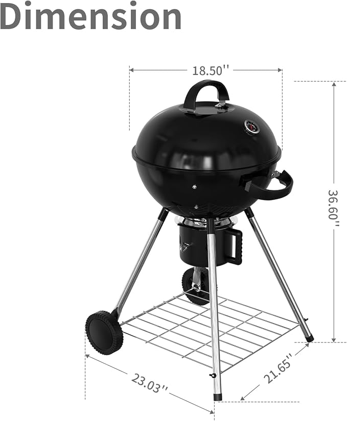 18.5-Inch Portable Charcoal Grill, Heavy Duty Kettle BBQ Smoker - Image 3