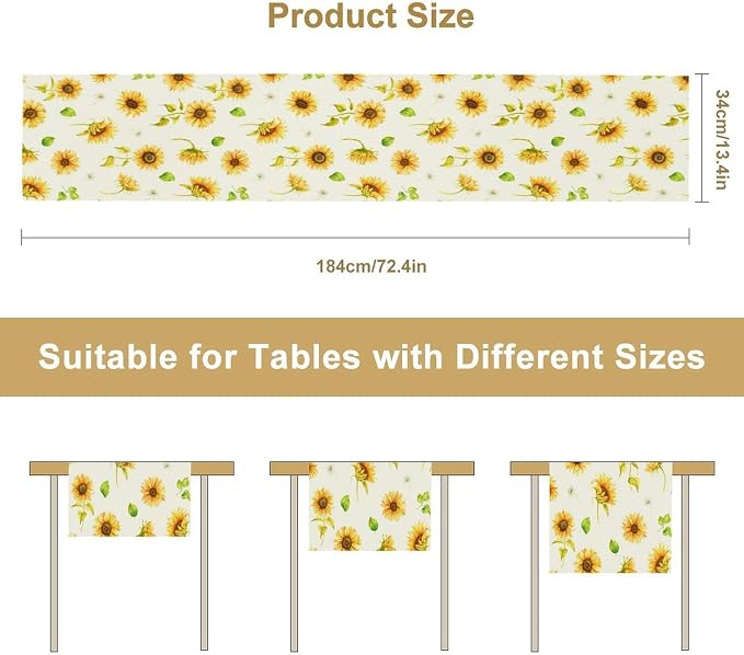 Yellow Sunflower Table Runner, Seasonal Spring Summer Flowers Table Decor - Image 7