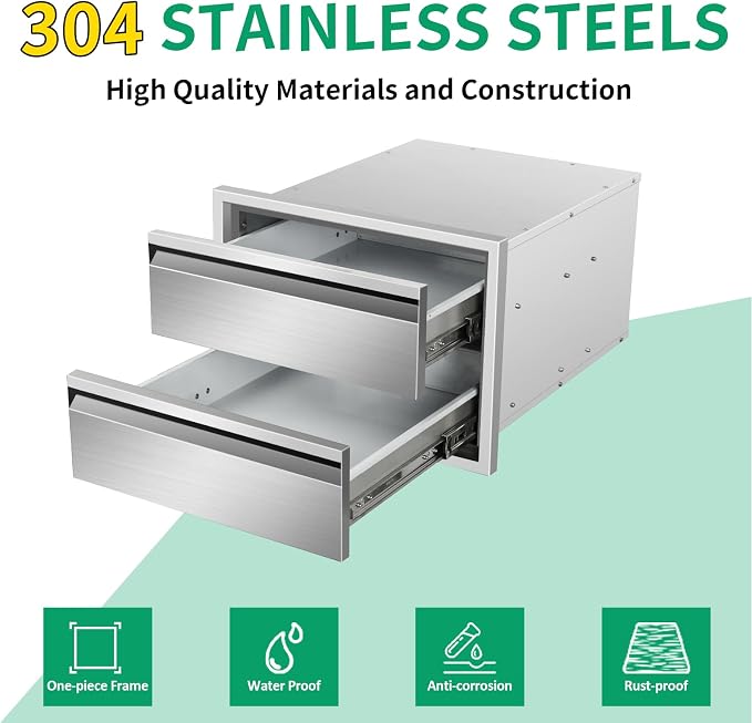 Outdoor Kitchen Drawers 18" W x 13" H x 21" D Stainless Steel Double Drawers - Image 3