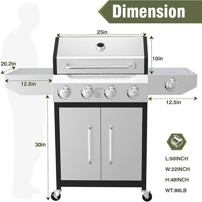 BESTFIRE 60, 000 BTU 4+1 Burner Propane Gas Grill - Image 2