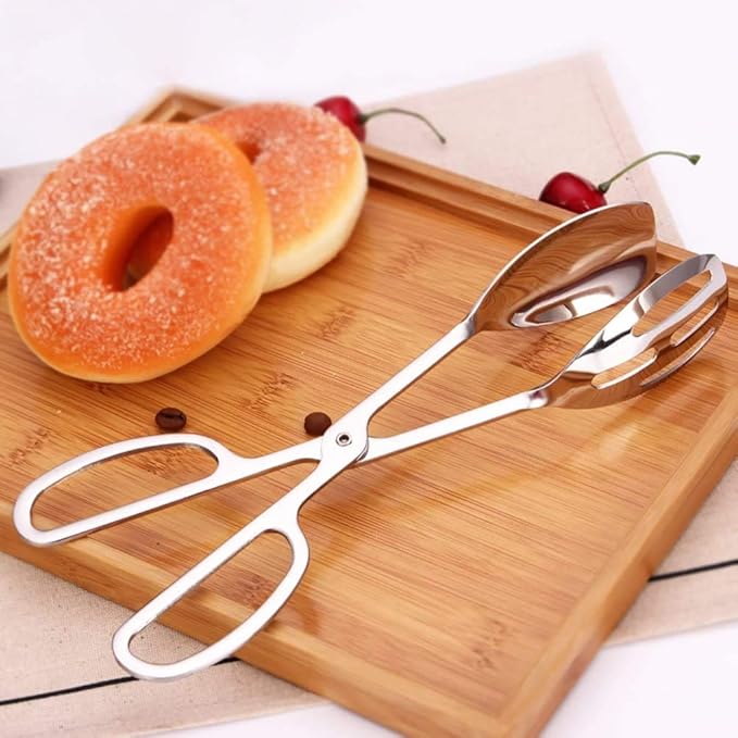 Tongs, 10-Inch Silver Stainless Steel with Scissor-Style Handle