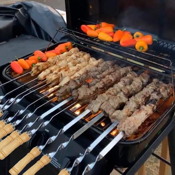 12 Pack Kabob Skewers BBQ Barbecue Skewers Stainless Steel Sticks 23.5 Inch - Image 3