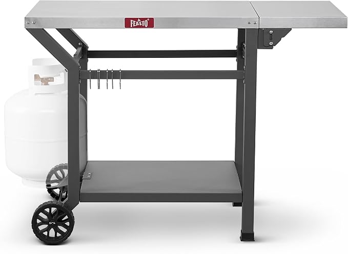 Movable Grill Table with Folding Side Table, Pizza Oven Table as BBQ Food Prep by Idealforcook