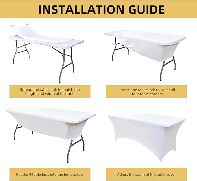 10-Pack 4ft White Spandex Table Covers - Image 5