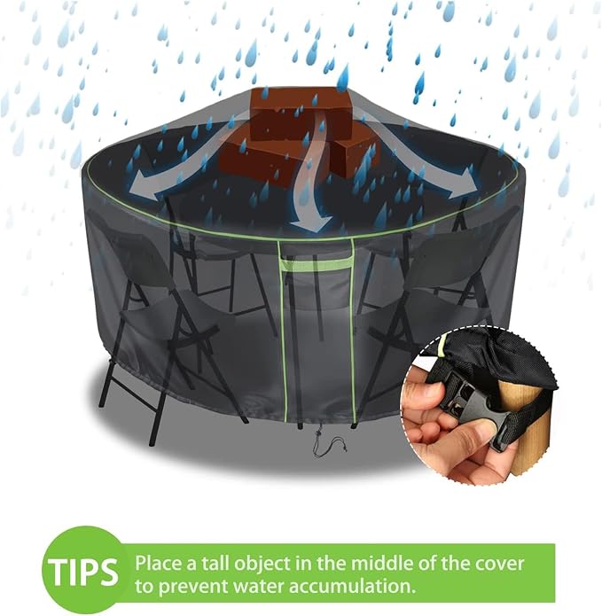 Round Patio Table Cover for Outdoor Table Chairs Set, 600D Outdoor Furniture - Image 6