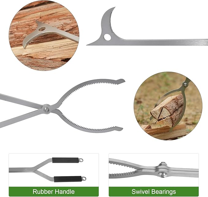 Tongs, 40-Inch Polished Stainless Steel for Fire Pit and Fireplace