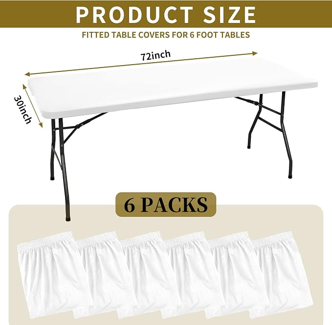6 Pack Stretch Fabric Table Top Cap Cover, fits 6' Tables, Spandex Table Covers - Image 2