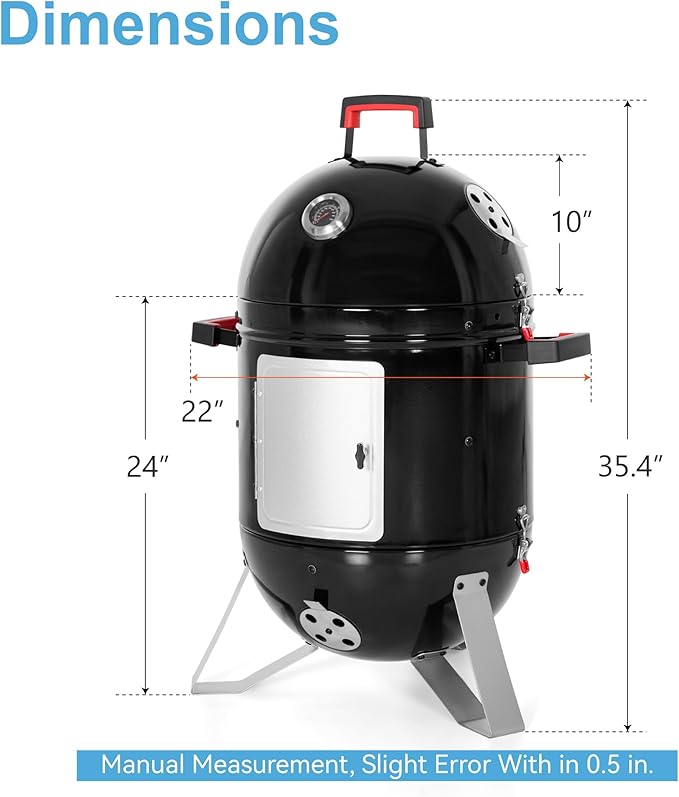 GREEN PARTY 18" Vertical Charcoal Smoker Grill Bullet Water Smoker Barbeque - Image 6