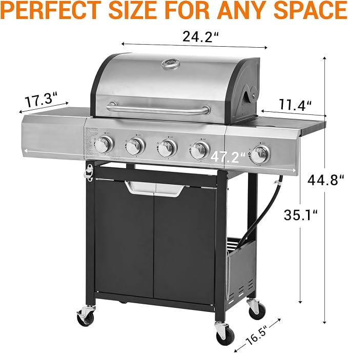 Upgraded 51, 000 BTU Stainless Steel Burner Barbecue Grill, 4 Burner BBQ - Image 8