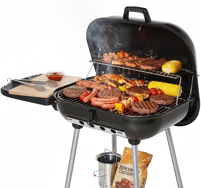 Portable Charcoal Grill with Wheels, 21-Inch BBQ Kettle Grill with Foldable - Image 2
