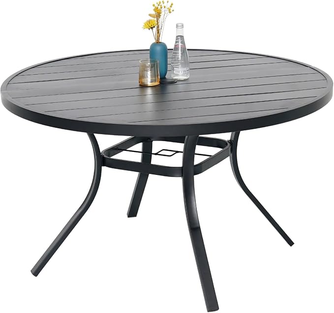 48" Patio Outdoor Round Table for 6 Person, All Weather Metal Black Round Patio by Virvla