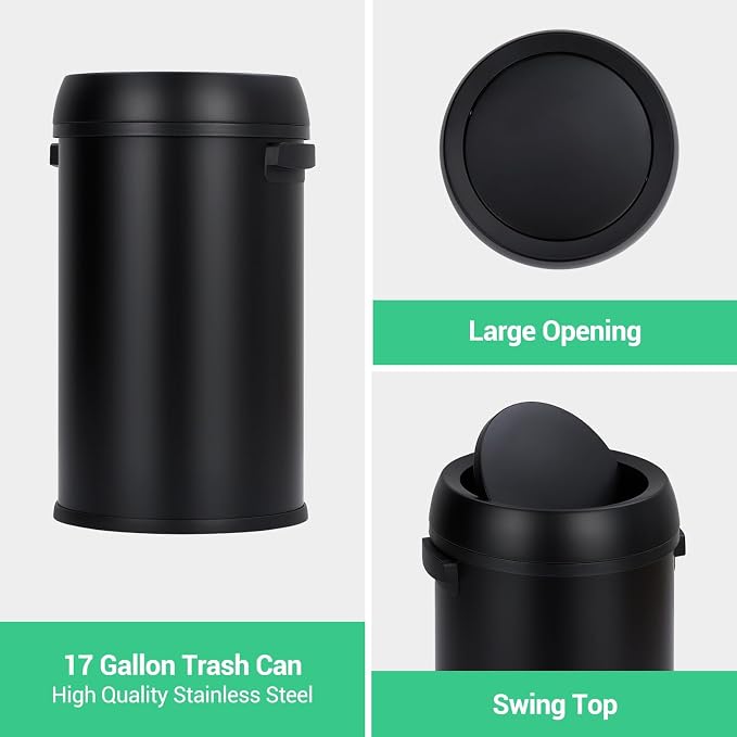 Commercial Grade Stainless Steel Kitchen Trash Can, 65L Heavy Duty Round - Image 6