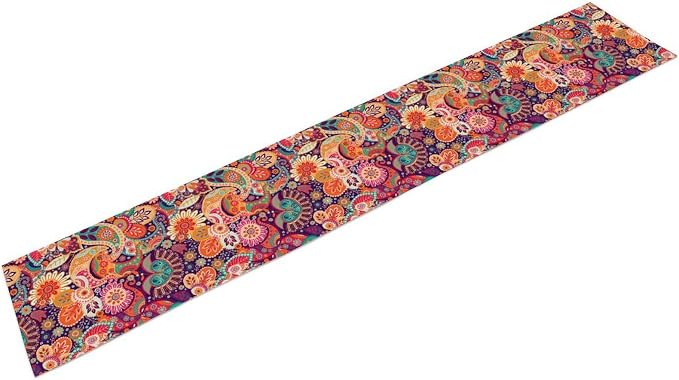 Purple Paisley Table Runner, Rustic Damask Antique Floral Flower Retro Boho - Image 6