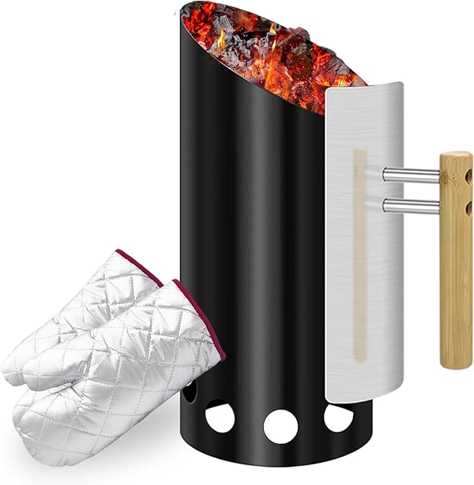 Charcoal Chimney Starter with Insulation Gloves Double Enameled BBQ Starter by Joyagrill