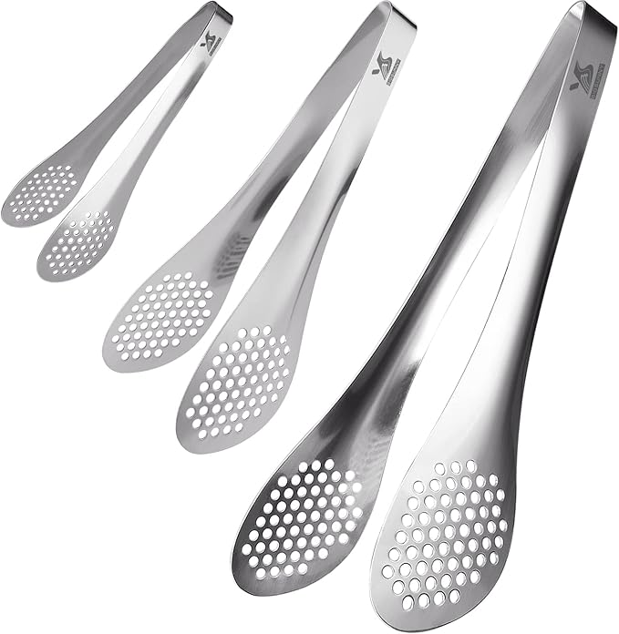 Tongs, Stainless Steel 3-Piece Set in Silver, 7, 9 and 11 Inch