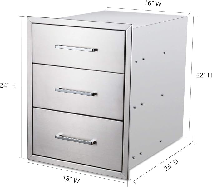18" W x 24" H x 23" D Stainless Steel Outdoor Kitchen Drawers BBQ Drawer Triple - Image 3