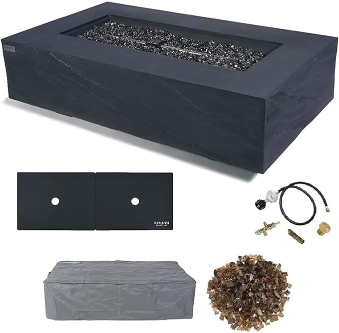Elementi+ | Cape Town Gas Fire Pit Cast Concrete 56" Rectangular Fire Table by AMSFireplaceInc