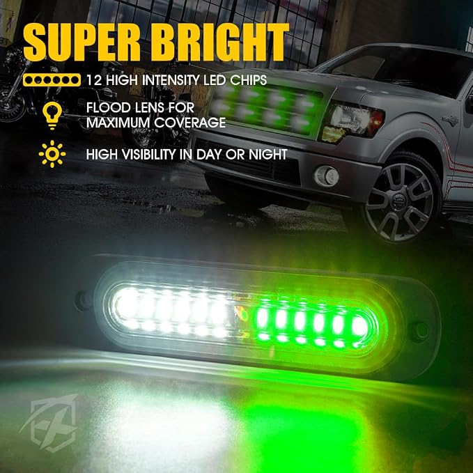 Xprite White Green LED Surface Mount Strobe Lights Kit, w/Control Panel - Image 3