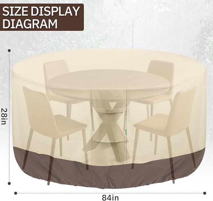 Round Patio Furniture Covers, 600D Heavy-duty UV-Resistant Fade-Proof Protection - Image 2