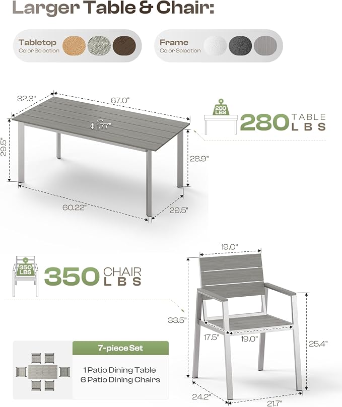 Outdoor Dining Set for 6, Patio Table and Chairs Set - Image 7