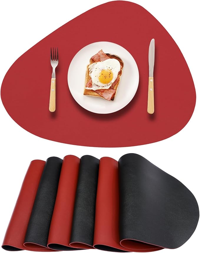 Faux Leather Placemats Set of 6 Wipeable, Round Reversible PU Placemat by Unknown
