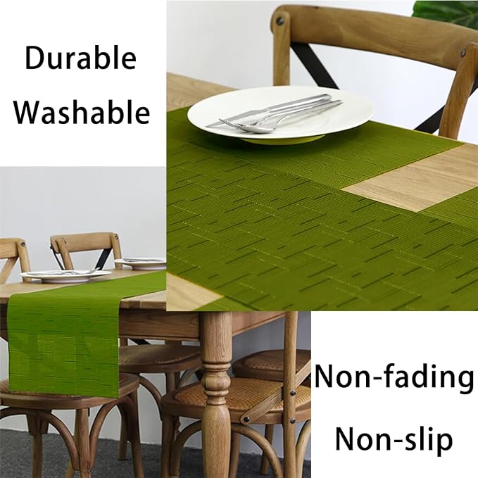 PIGCHCY Elegant Placemats and Table Runner, Washable Durable Plastic, Sage Green - Image 4