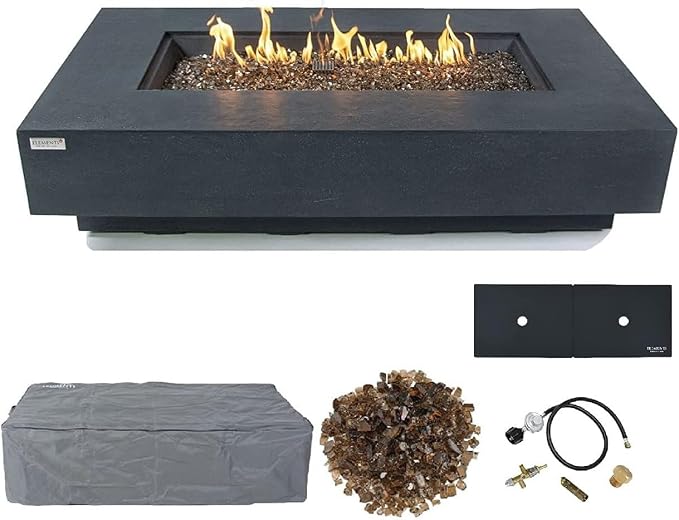 Elementi+ | Positano Gas Fire Pit Cast Concrete 60" Rectangular Fire Table by AMSFireplaceInc