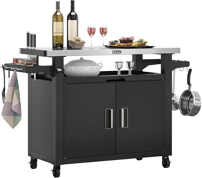 NUUK Outdoor Grill Cart with Storage Cabinet Metal Kitchen Island Prep Table by NUUK