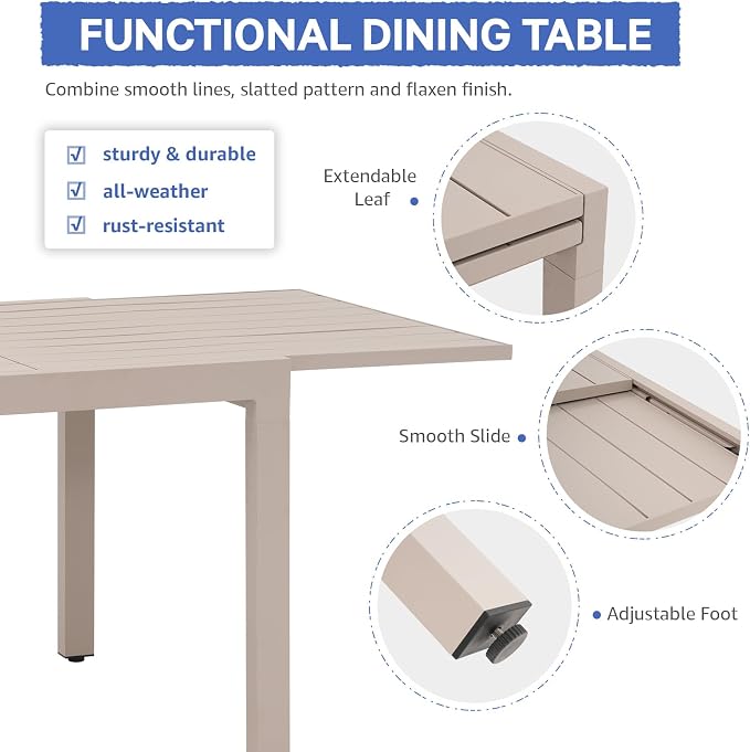 Soleil Jardin Aluminum Patio Extendable Dining Table, Adjustable Indoor Outdoor - Image 5