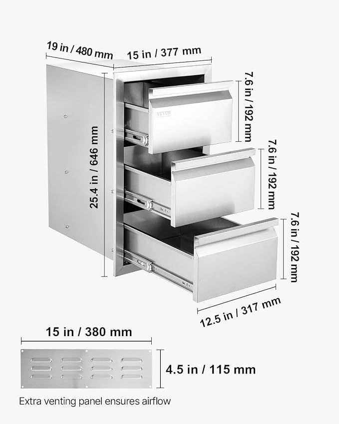 VEVOR Outdoor Kitchen Drawers 14.7" W x 25.4" H x 18.7" D, Box Frame Style - Image 3