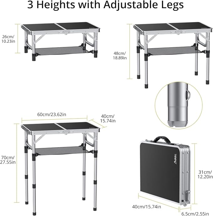 Anbte Folding Camping Table, Aluminum 24" x 16" Adjustable Height Small Folding - Image 3