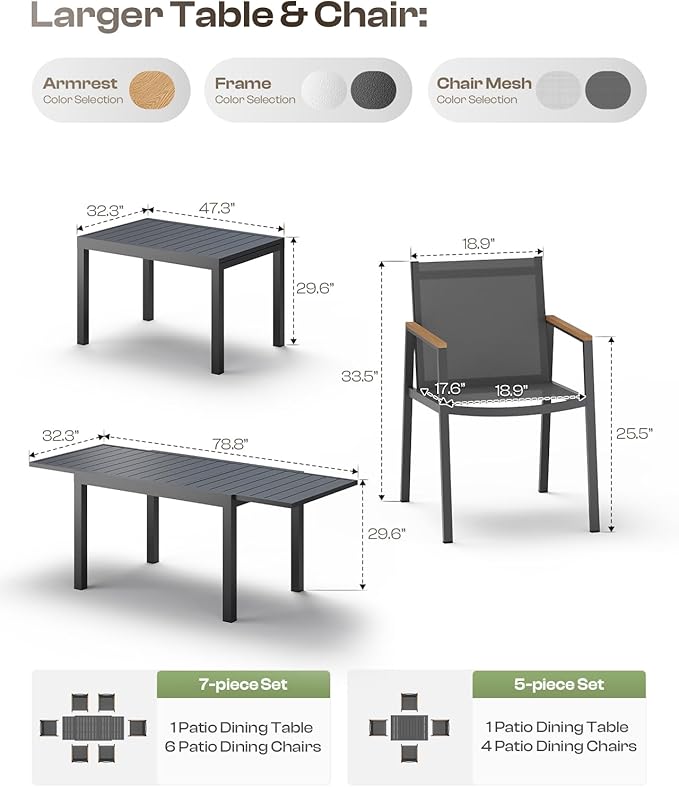 Expandable Outdoor Patio Dining Table Set - Image 7