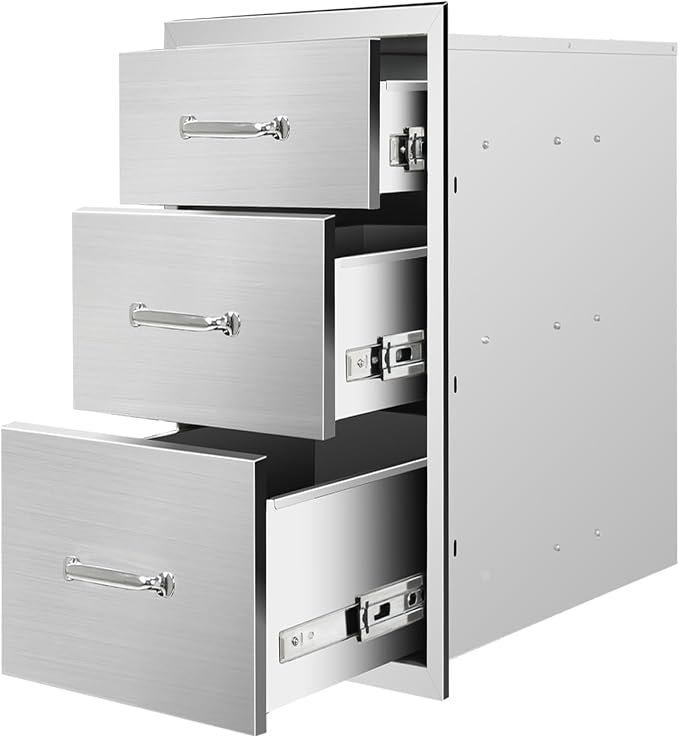 Outdoor Kitchen Drawers 20" W x 27" H x 23" D Flush Mount Triple BBQ Drawers by SGOLAN