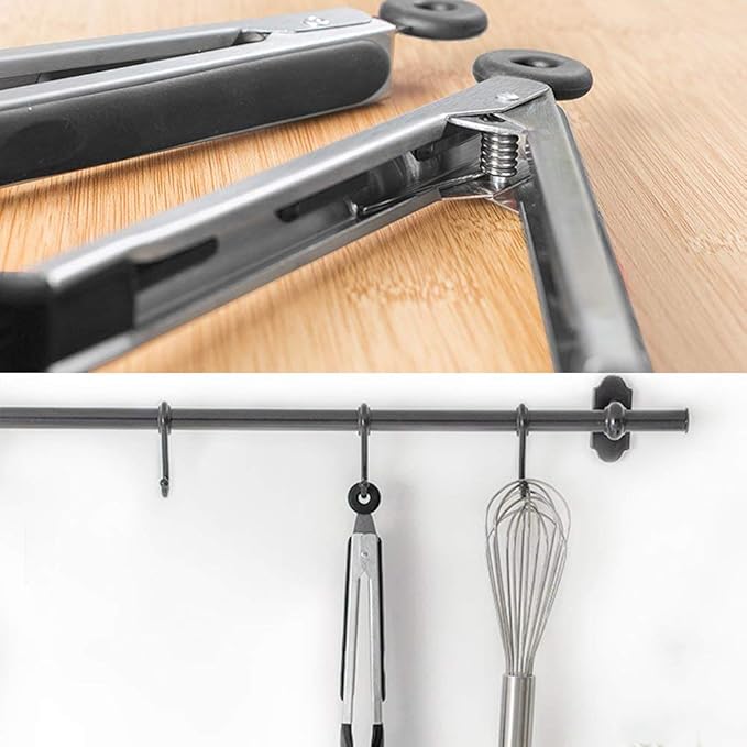 Tongs with Locking Ring, Stainless Steel and Silicone, Black, 12 Inch