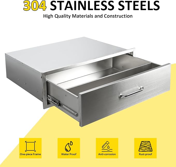 Outdoor Kitchen Drawers 30" W x 10" H x 23" D Flush Mount BBQ Single Drawers - Image 3