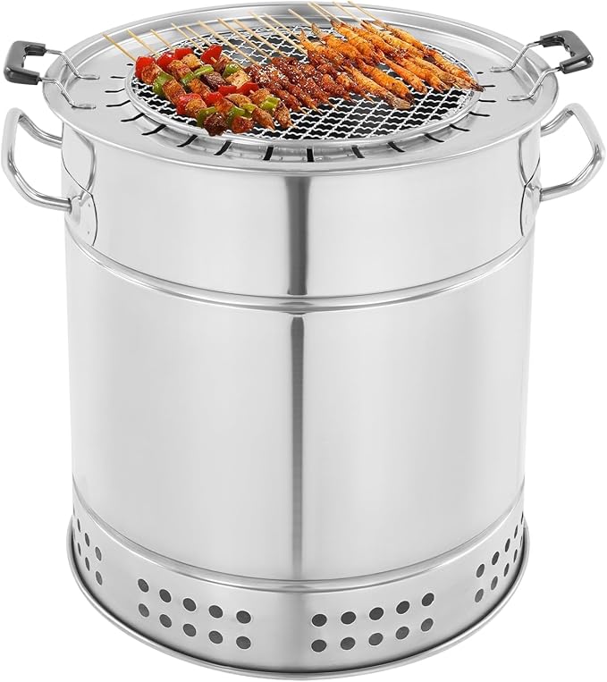 Barbecue Charcoal Barrel Grill, 28 Skewers Portable Stainless Charcoal BBQ - Image 4