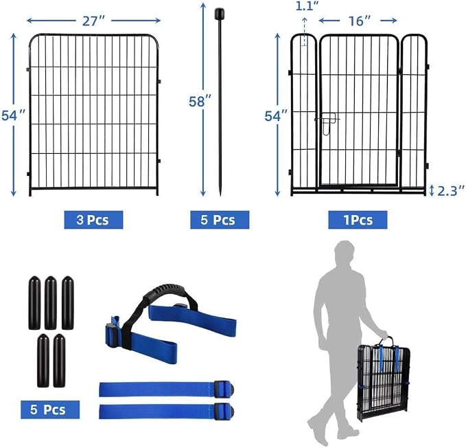 ADAVIN Tall Garden Fence with Low Threshold Door, 54 in 4 Panels Total 8.8 Ft - Image 3