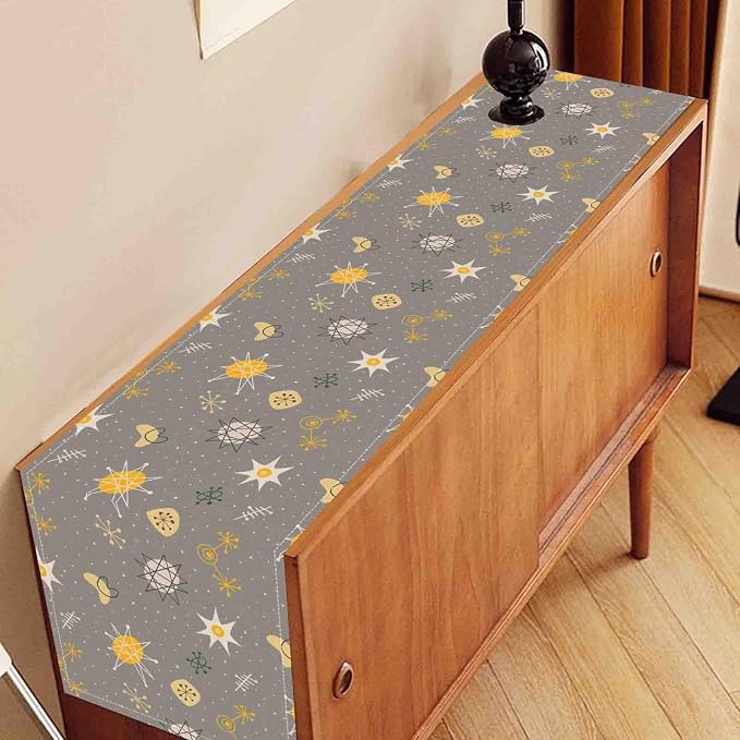 Mid Century Modern Table Runner, Retro 1950s 1960s Atomic Abstract Gray Cute - Image 3