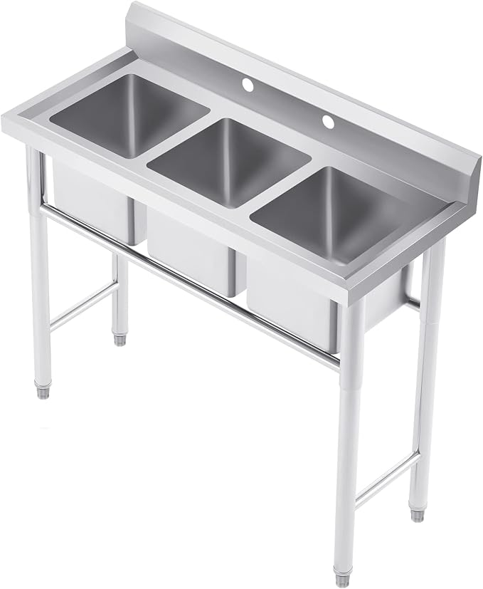 WILPREP NSF Stainless Steel 3 Compartment Commercial Sink 11x10x10 Inch Basins by Wilprep