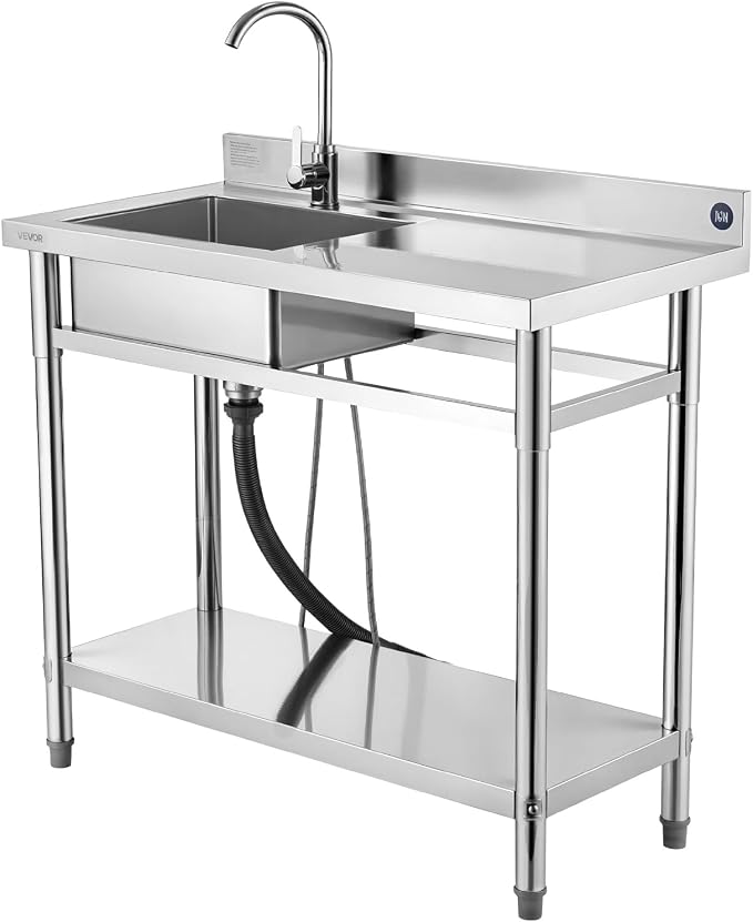 VEVOR Stainless Steel Utility Sink, Free Standing Single Bowl Commercial - Image 9