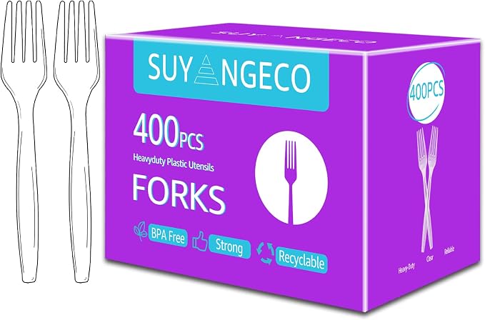 Heavy Duty Clear Plastic Forks Disposable Plastic Fork Bulk Utensils Reusable by Suyangeco