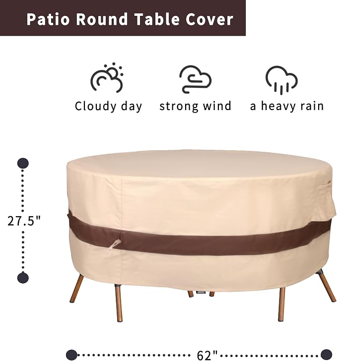 Round Patio Furniture Cover, Heavy Duty and Waterproof - Image 2